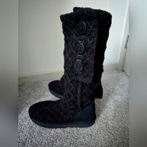 UGG Lattice Cardy Knit Black Boots Size 8